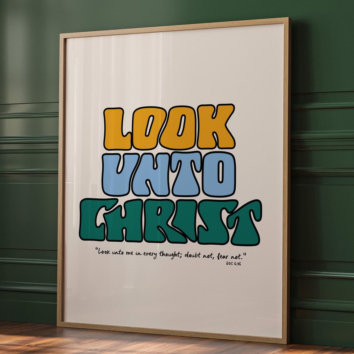Look Unto Christ Retro Wavy Bubble Letter LDS Scripture Wall Print - Image 2