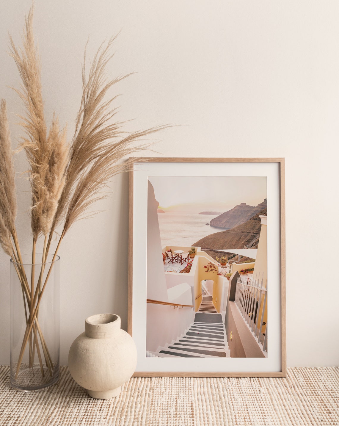 Santorini Greece Sunset Staircase Caldera View Terrace Travel Poster - Image 2