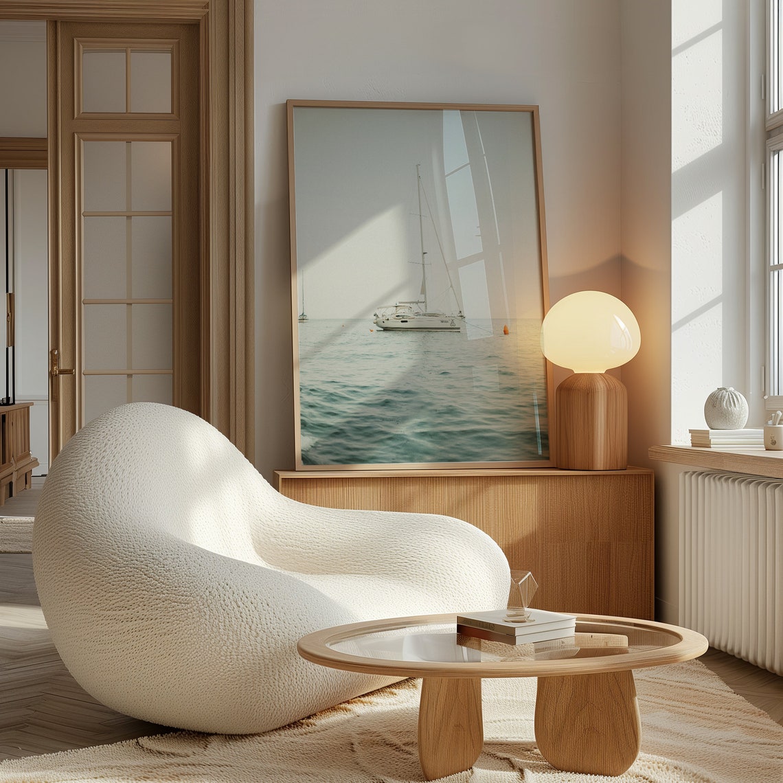 Sailboat On Calm Mediterranean Sea Minimalist Nautical Poster - Image 2