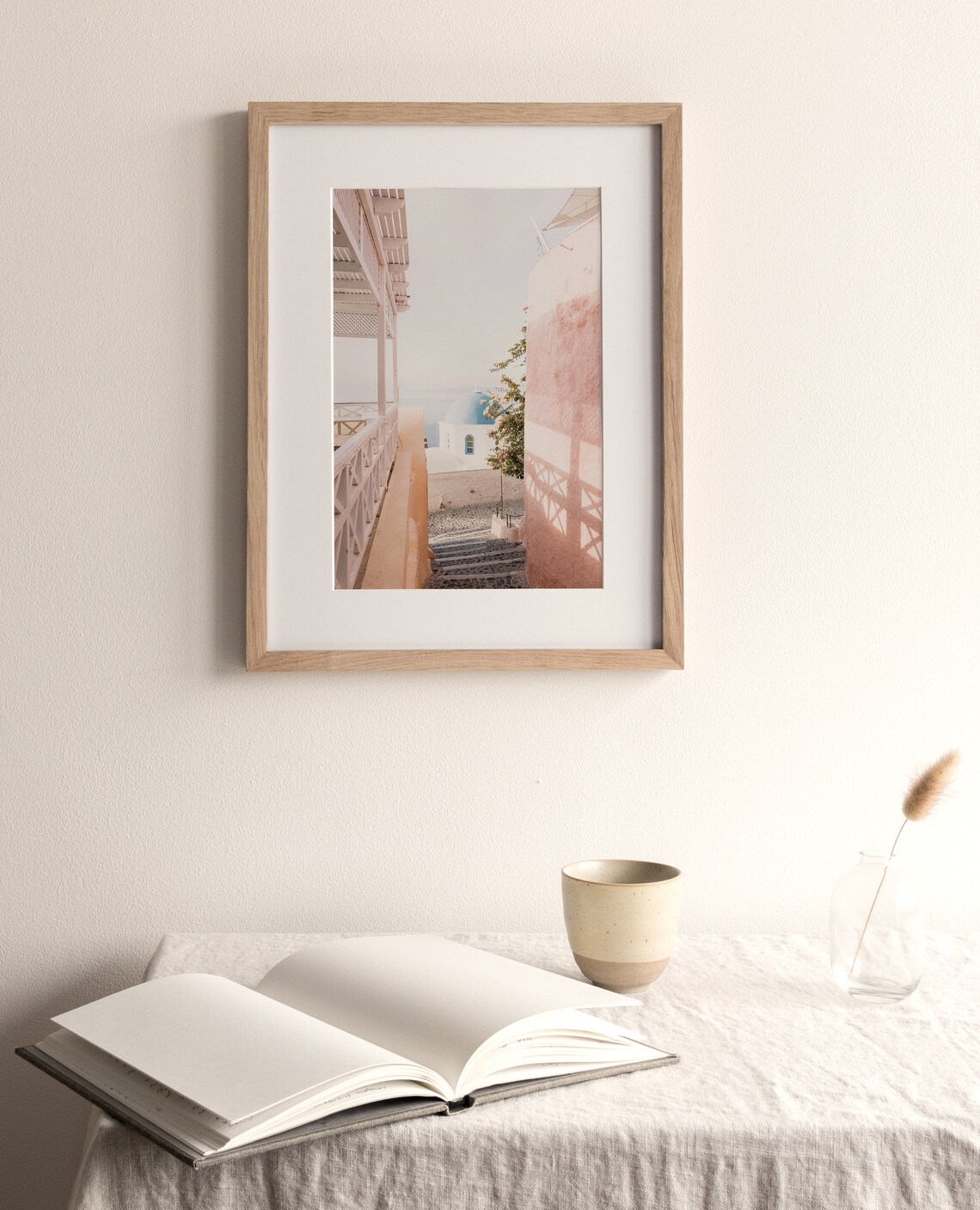 Santorini Greece Blue Dome Church Cobblestone Steps Old Town Travel Poster - Image 4