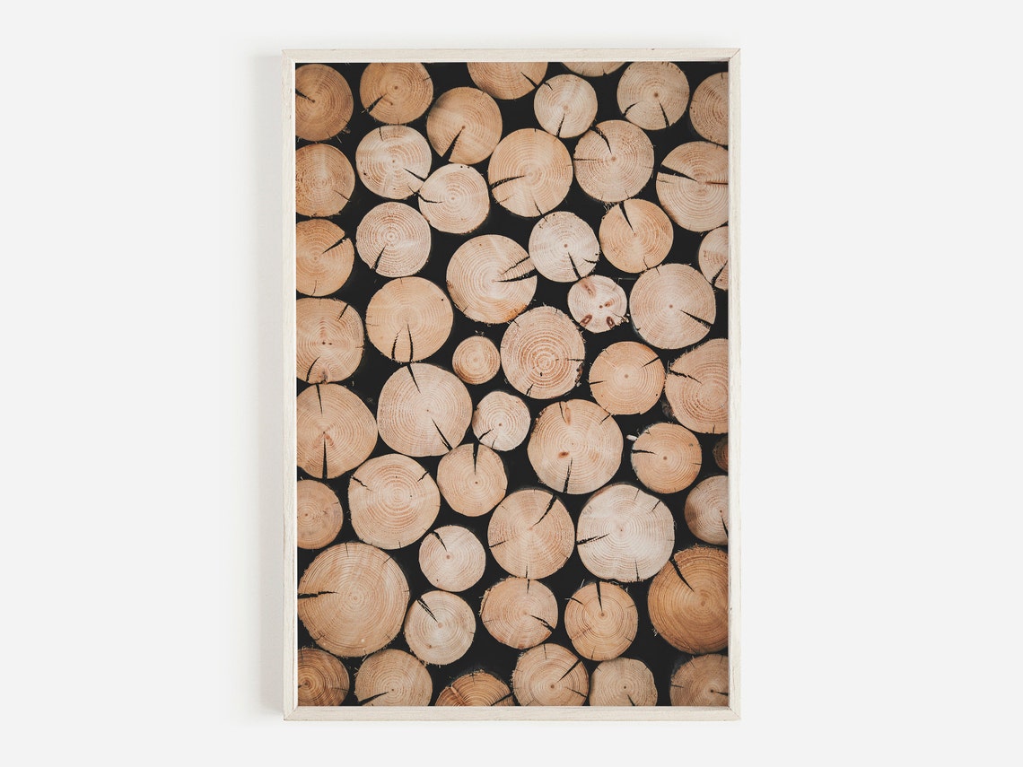 Log Pile Print Tree Ring Wall Art Rustic Home Decor Tree Logs Print Western Print Firewood Photo Cabin Wall Decor
