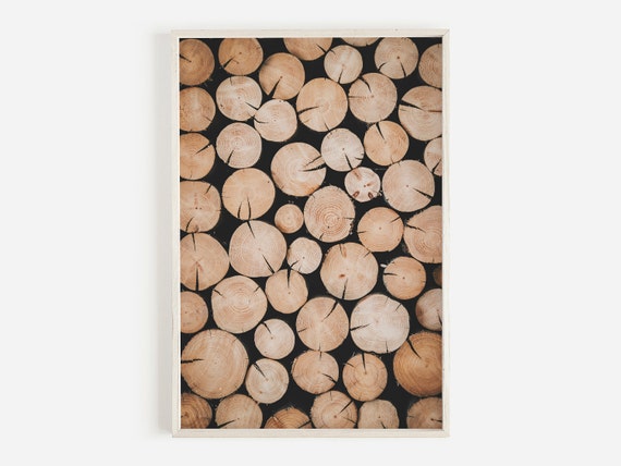Log Pile Print Tree Ring Wall Art Rustic Home Decor Tree Logs Print Western Print Firewood Photo Cabin Wall Decor