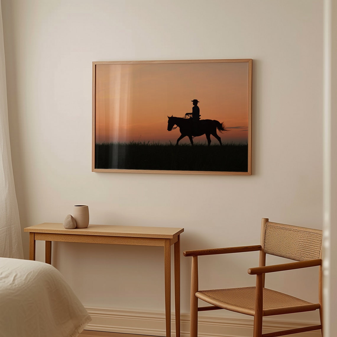 Cowboy Horseback Sunset Silhouette Western Ranch Golden Sky Poster - Image 2