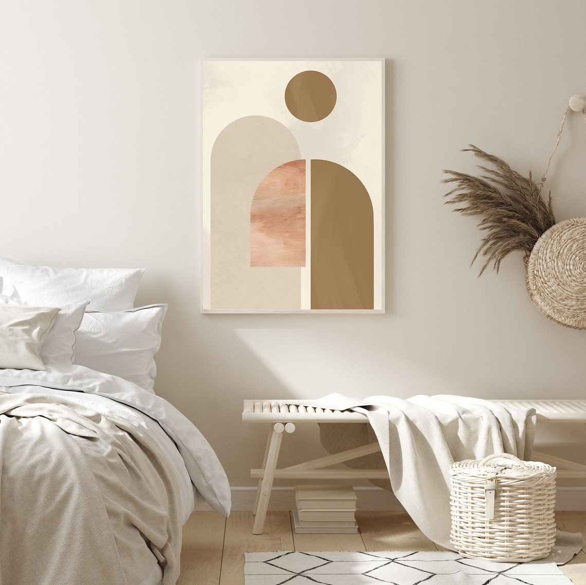 Beige Pink Olive Abstract Arch Shapes Boho Neutral Wall Art Poster - Image 2