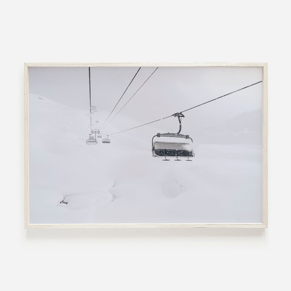 Ski Slope Mountain Art Print, Rustic Cabin Snowy Landscape