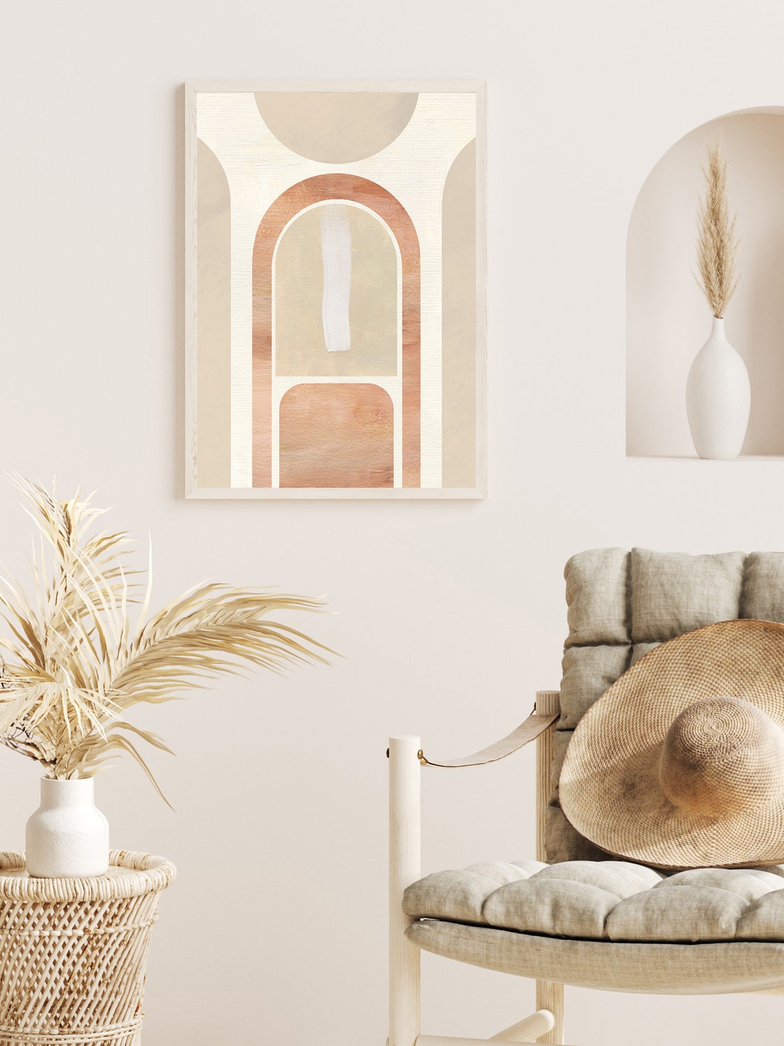 Terracotta Arch Geometric Mid Century Cream Modern Abstract Art Poster - Image 3
