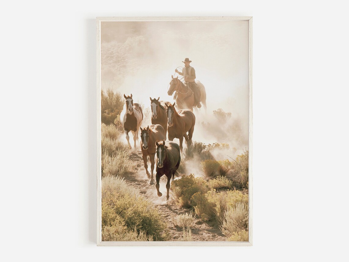Cowboy Western Horse Roping Rustic Art Print
