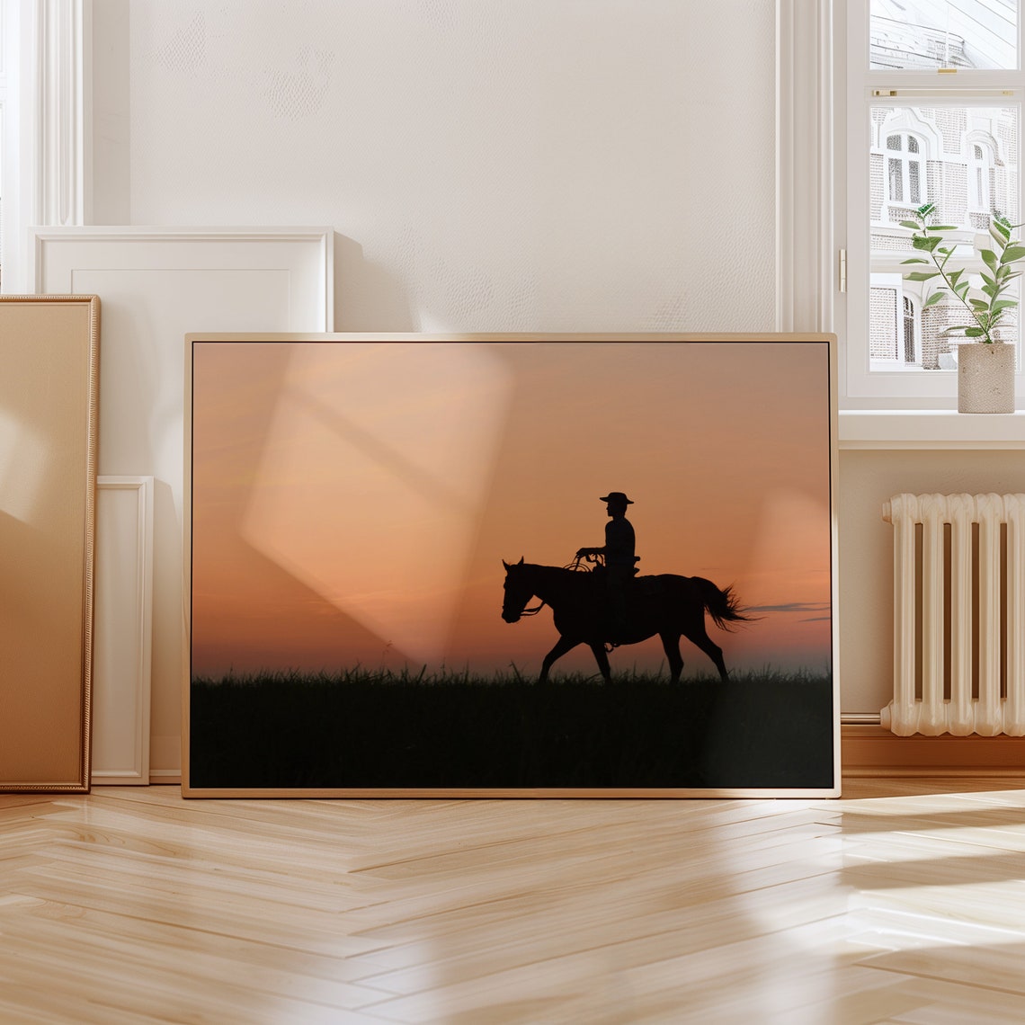 Cowboy Horseback Sunset Silhouette Western Ranch Golden Sky Poster - Image 4