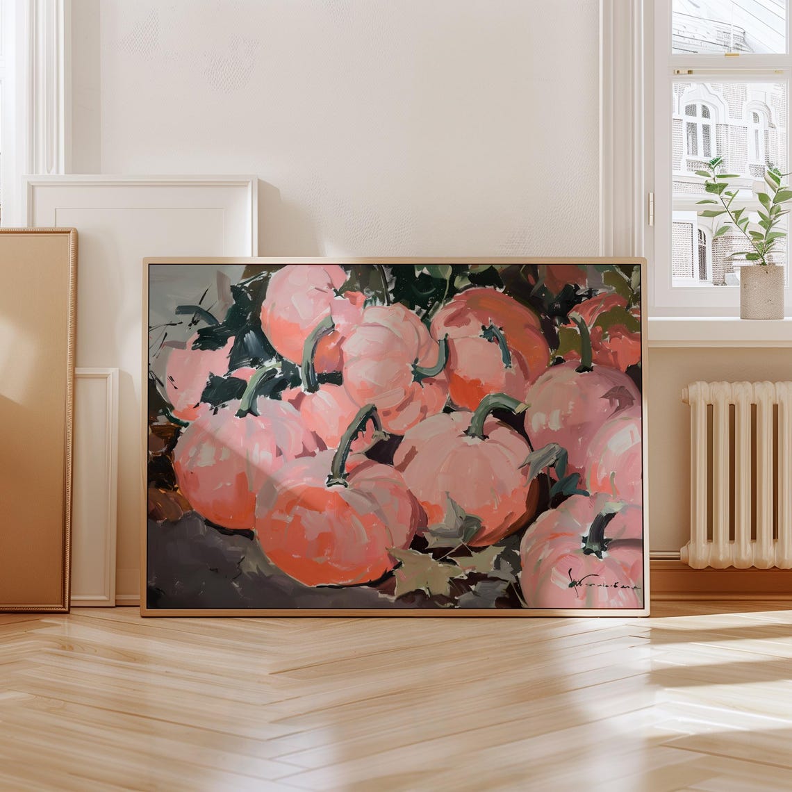 Pink Pumpkin Patch Pastel Still Life Oil Painting Fall Decor Poster - Image 4