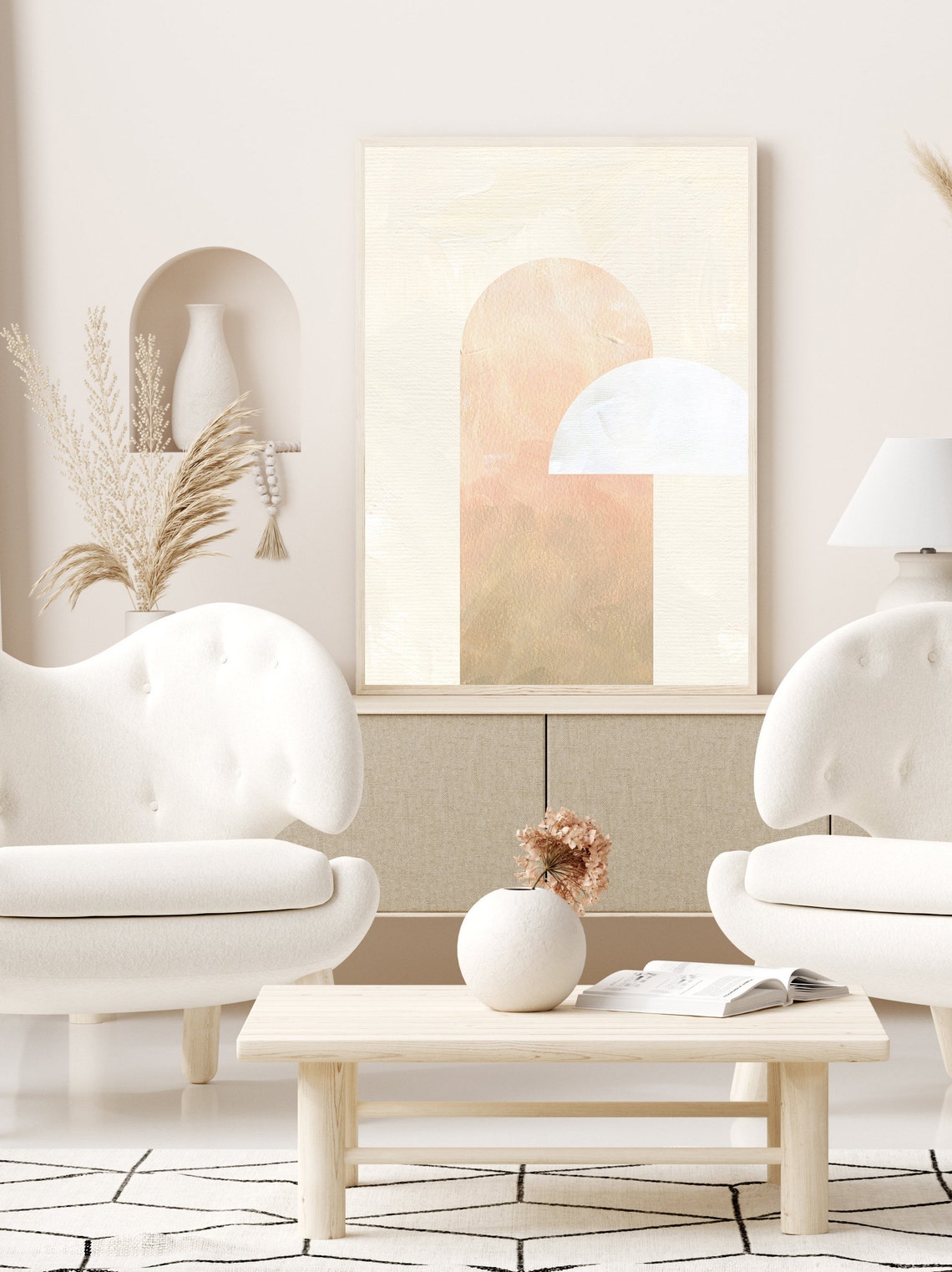 Blush Pink Watercolor Arch Sun Abstract Boho Minimalist Neutral Poster - Image 2