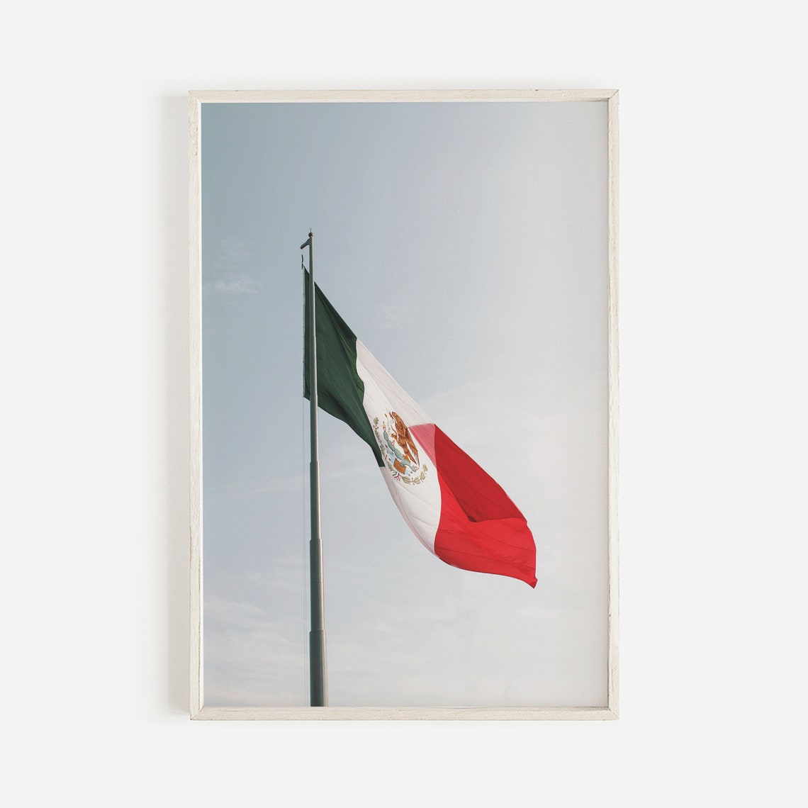 Mexico National Flag Waving Tall Flagpole Patriotic Heritage Poster
