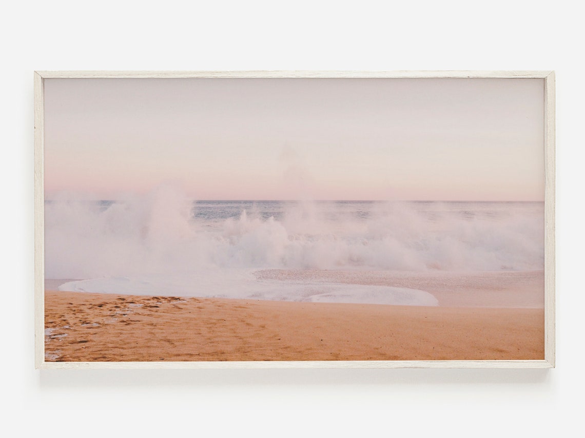 Pink Sunset Waves Golden Beach Soft Foam Surf Coastal Travel Poster