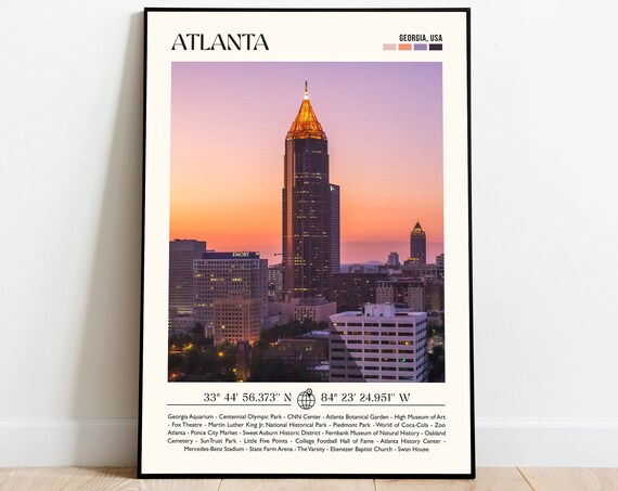 Atlanta Georgia Sunset Skyline Bank of America Plaza Travel Poster
