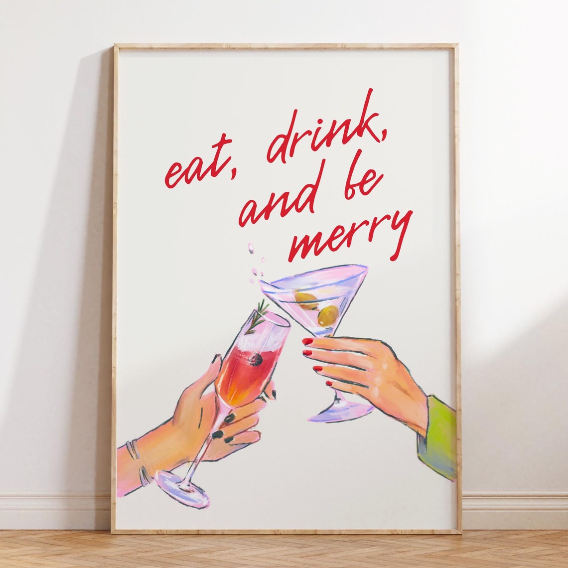 Eat Drink and Be Merry Red Script Toast Cocktail Party Poster