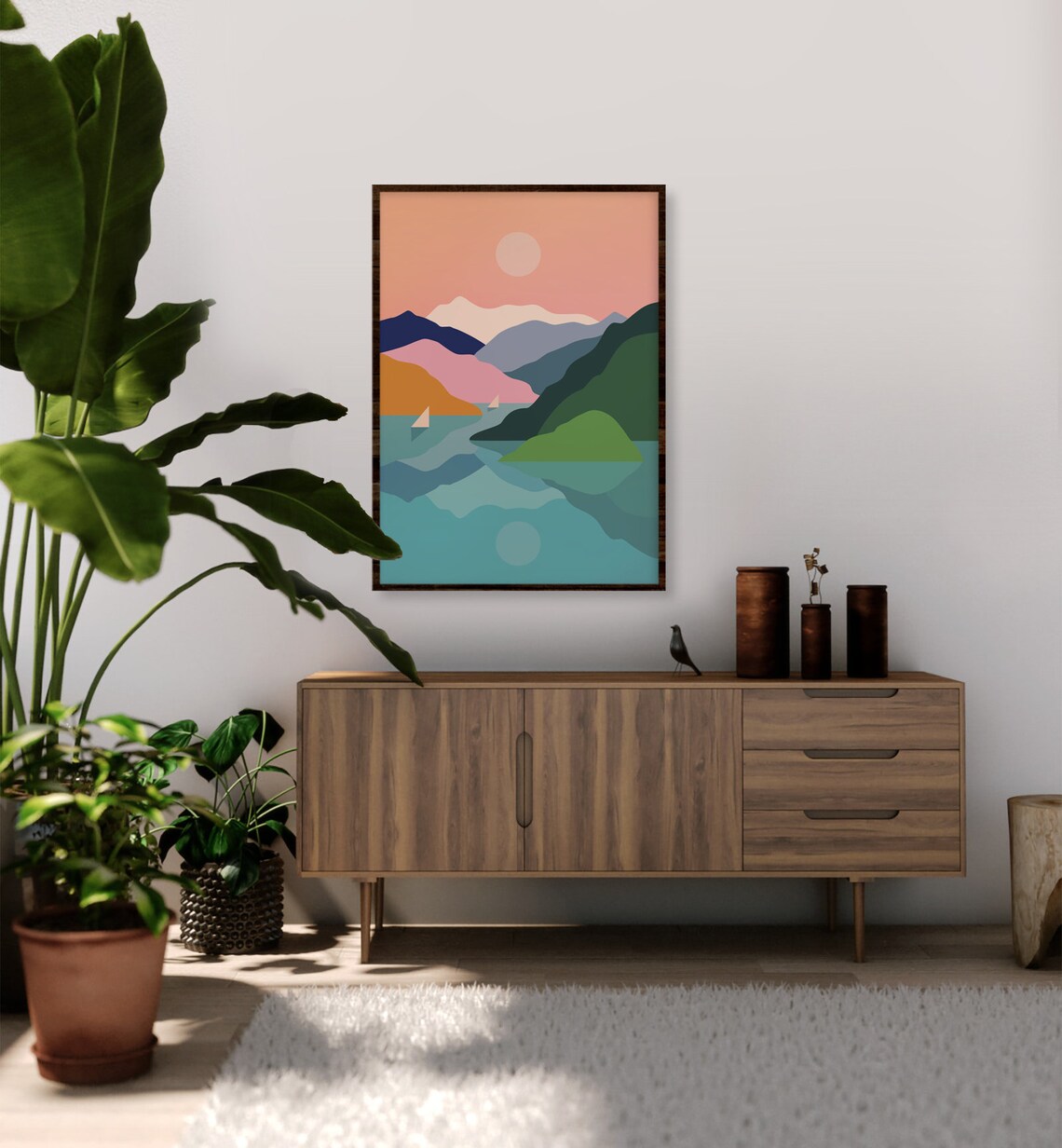 Sailing Away Mountains And Ocean Illustration Art Print - Image 2