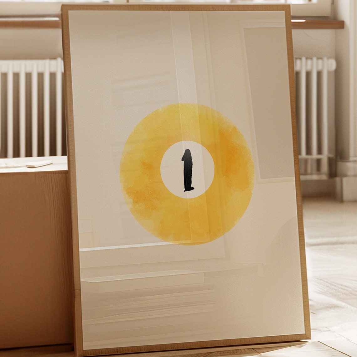 Yellow Watercolor Pool Billiard Ball Number One Minimal Poster