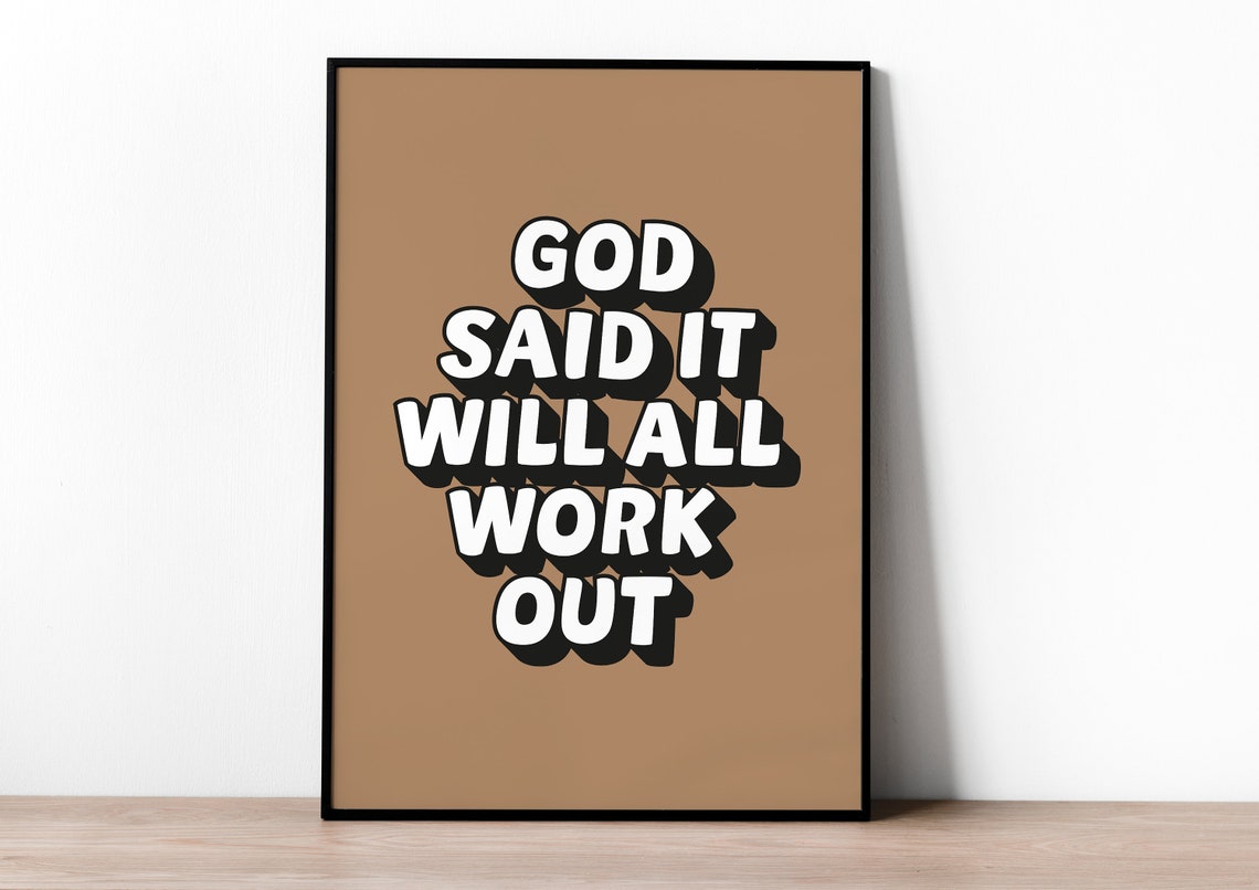 God Said It Will All Work Out Retro Bubble Letter Poster Art