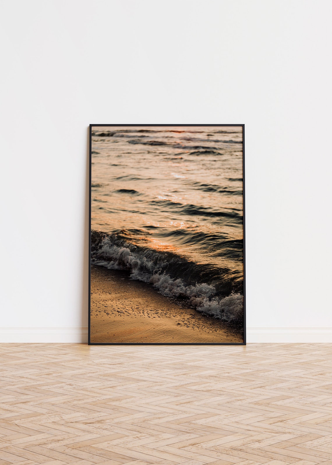 Sunset Ocean Waves Beach Photography Golden Light Coastal Wall Print