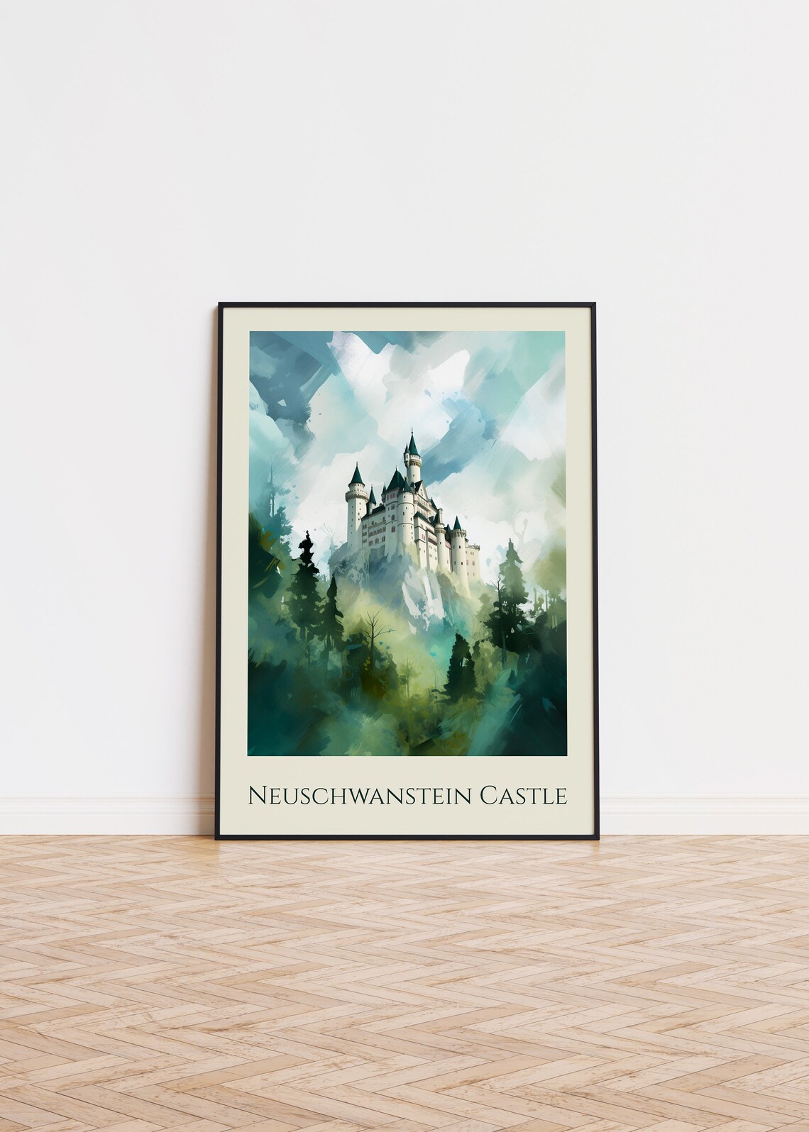 Neuschwanstein Castle Bavaria Fairytale Watercolor Travel Poster