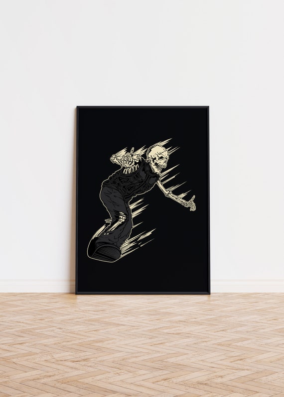 Snowboarder Gift Snowboarding Skeleton Poster Trendy For Enthusiasts Present Wall Art