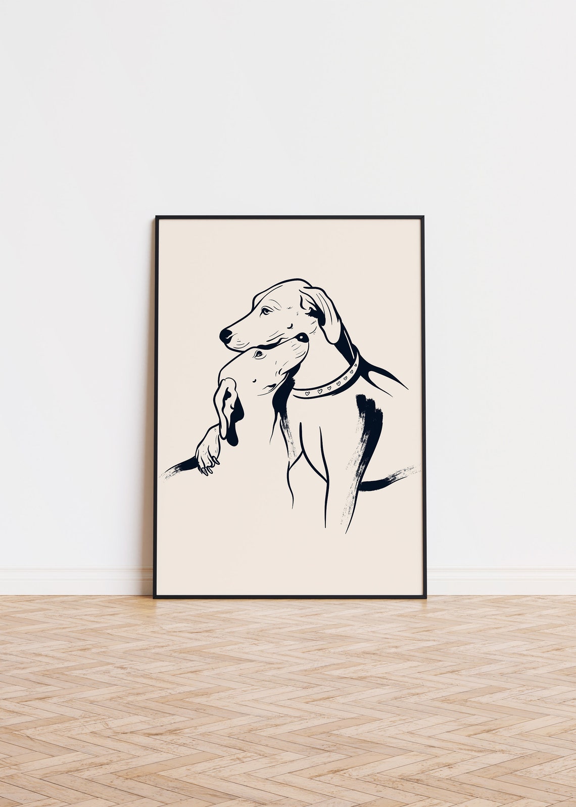 Two Dachshunds Cuddling Line Art Minimalist Dog Lovers Poster