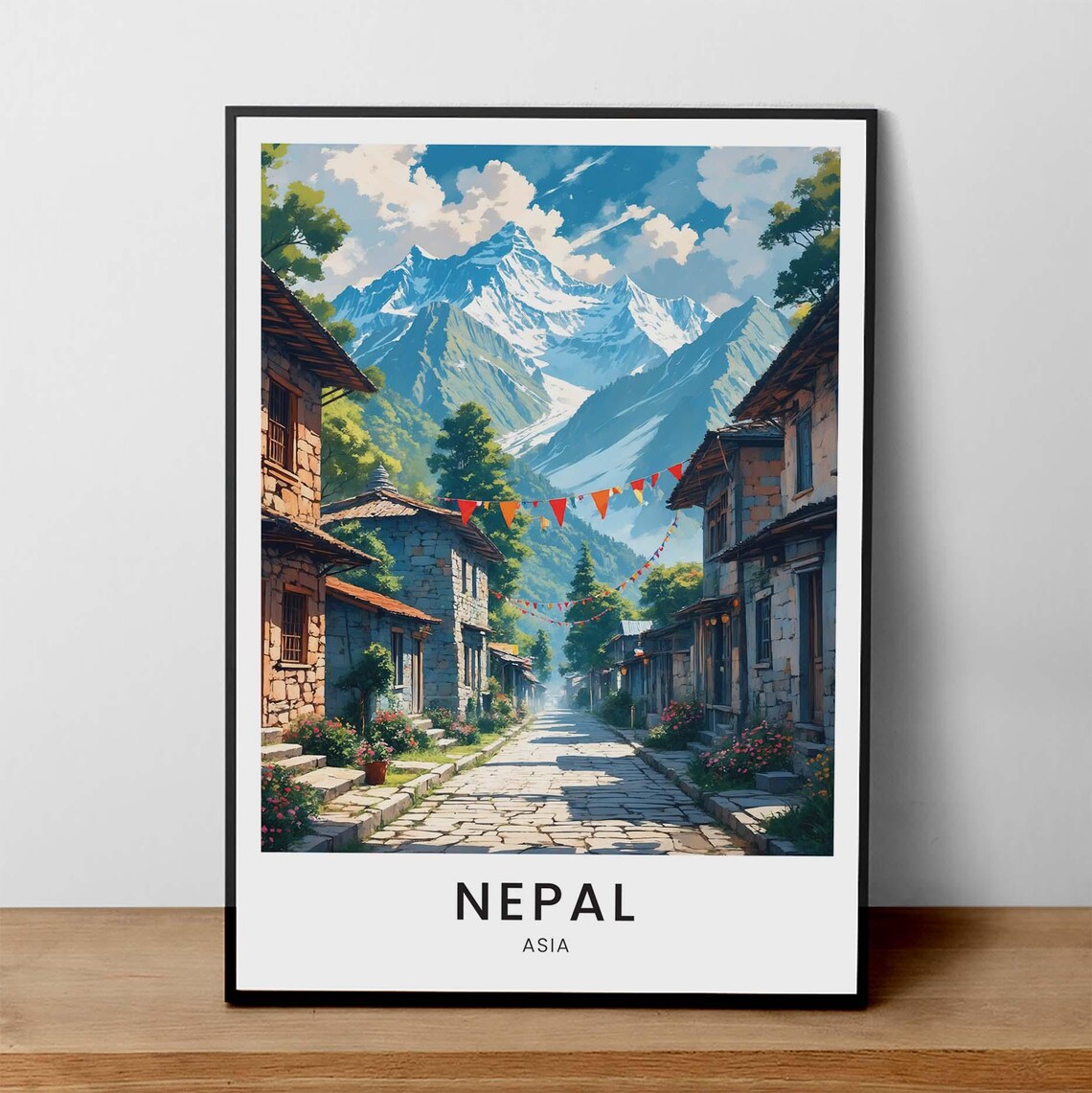 Nepal Himalayan Village Mountain Street Festival Travel Poster