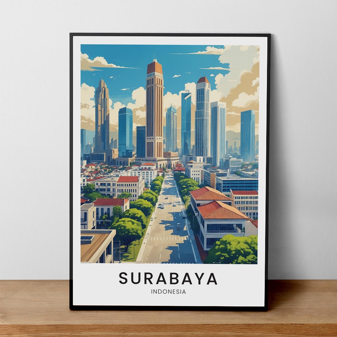 Surabaya Indonesia City Skyline Grand Broad Avenue Travel Poster