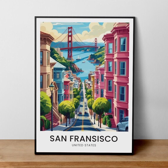 San Francisco Golden Gate Bridge Steep Street Cityscape Poster