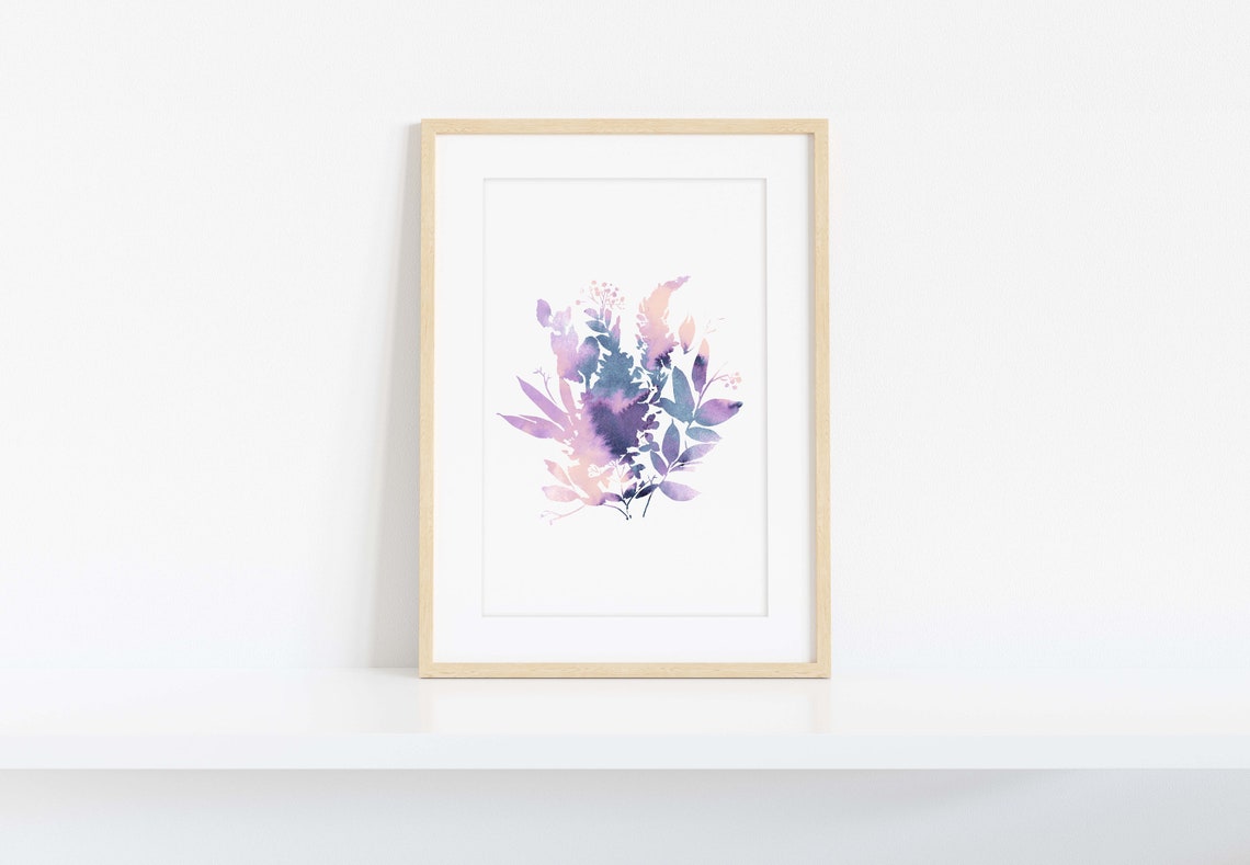 Lavender Purple Watercolor Leaf Arrangement Botanical Wall Poster - Image 3