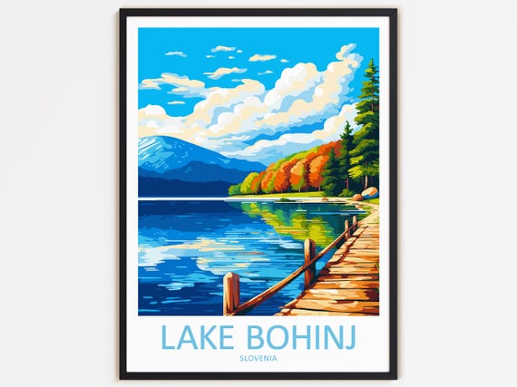 Lake Bohinj Travel Poster, Slovenia Landscape