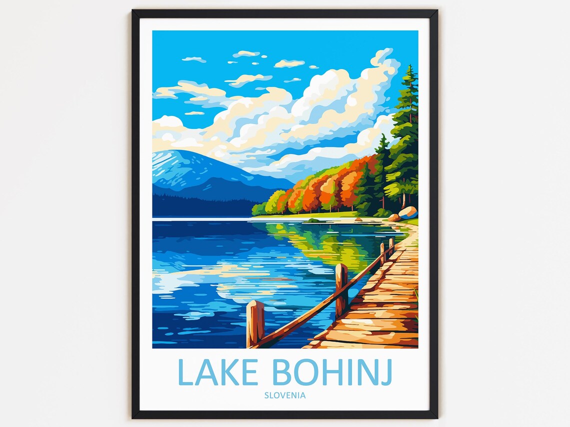 Lake Bohinj Travel Poster, Slovenia Landscape