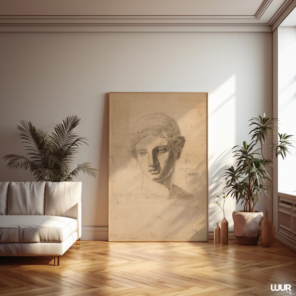 Antique Classical Bust Pencil Sketch Vintage Portrait Art Poster