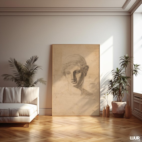 Antique Classical Bust Pencil Sketch Vintage Portrait Art Poster
