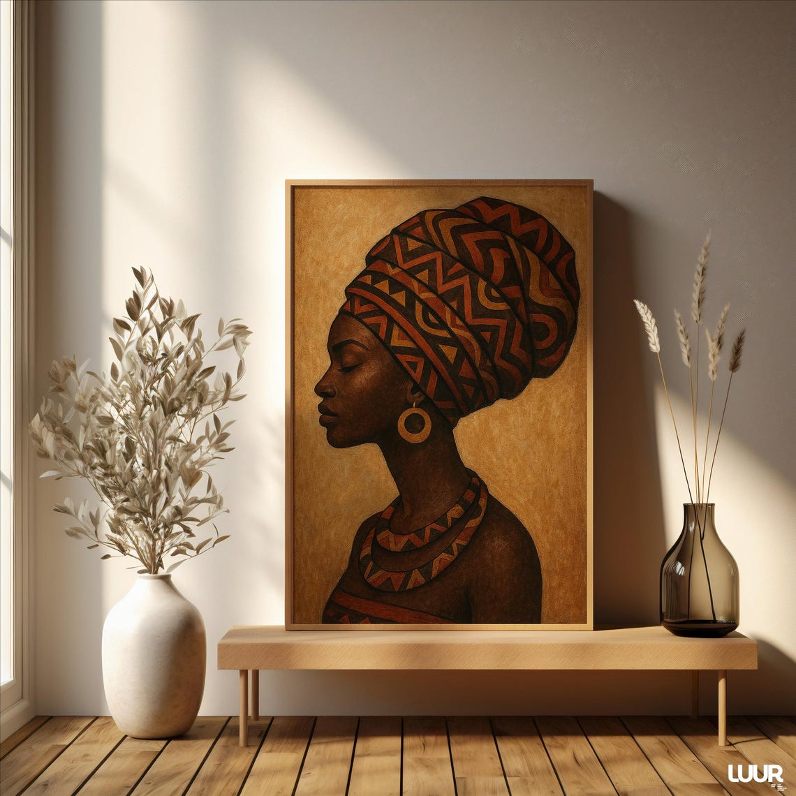 Regal African Woman Patterned Tribal Headwrap Portrait Art Poster