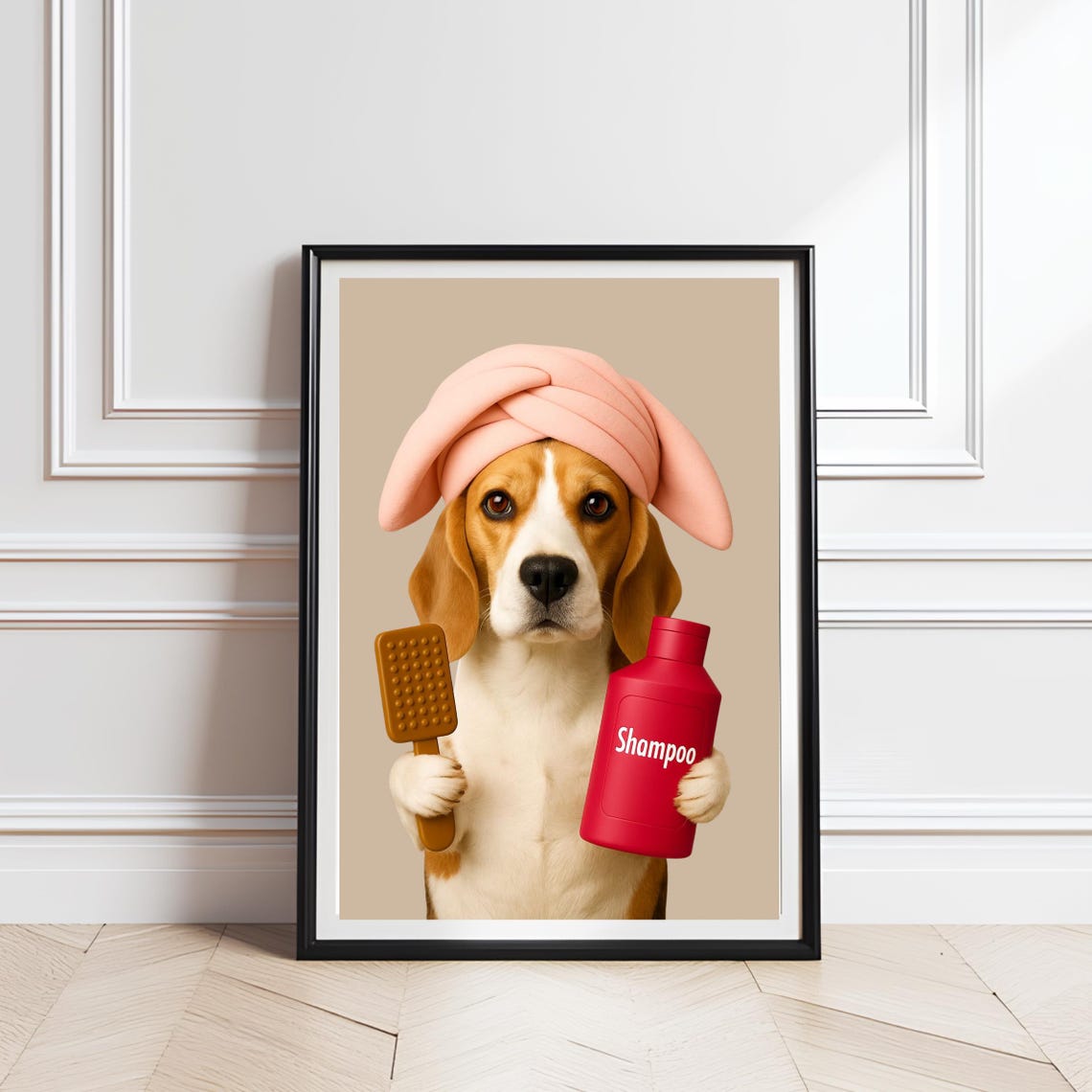 Funny Beagle Spa Day Shampoo Bottle Bathroom Humor Dog Art Poster