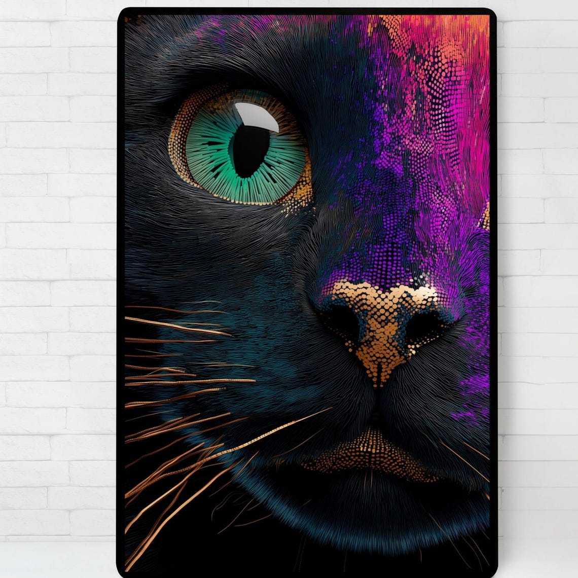 Black Cat Close Up Neon Pop Art Dramatic Feline Style Poster