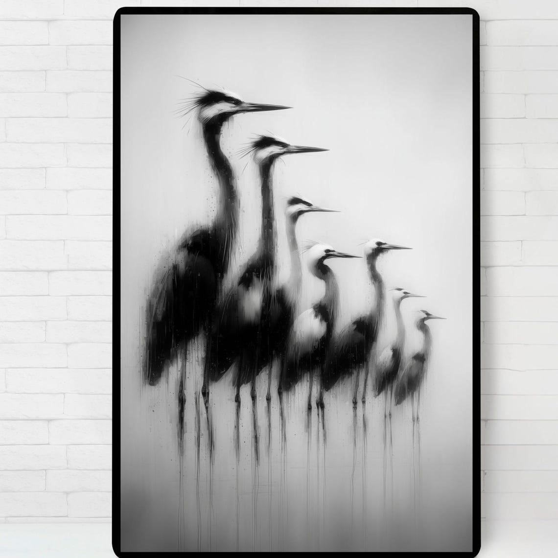 Black And White Heron Silhouette Poster Illustration Print Wall Art Instant