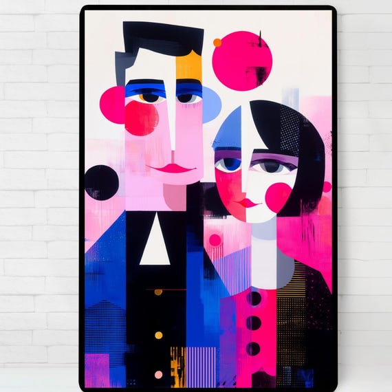 Modern Cubist Couple Print Colorful Abstract Wall Art Pdf Files