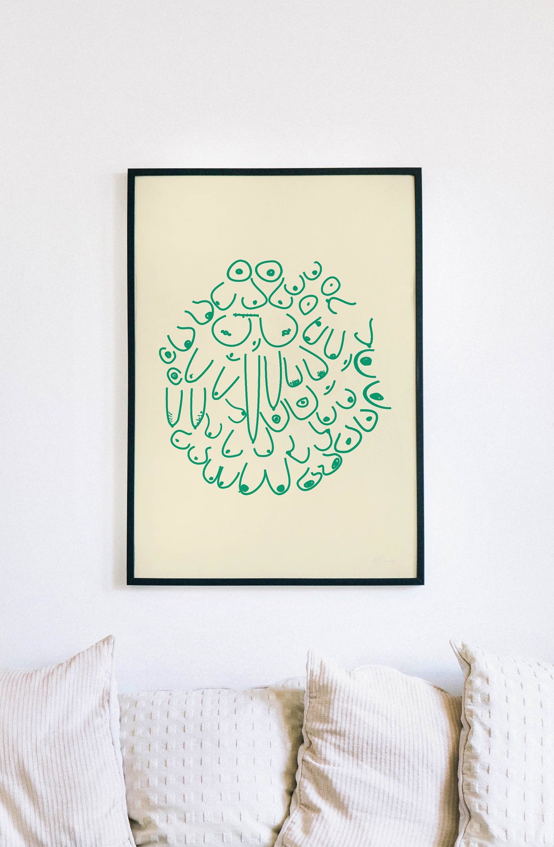 Body Positive Boob Line Art Green Circle Funny Bathroom Wall Poster - Image 3