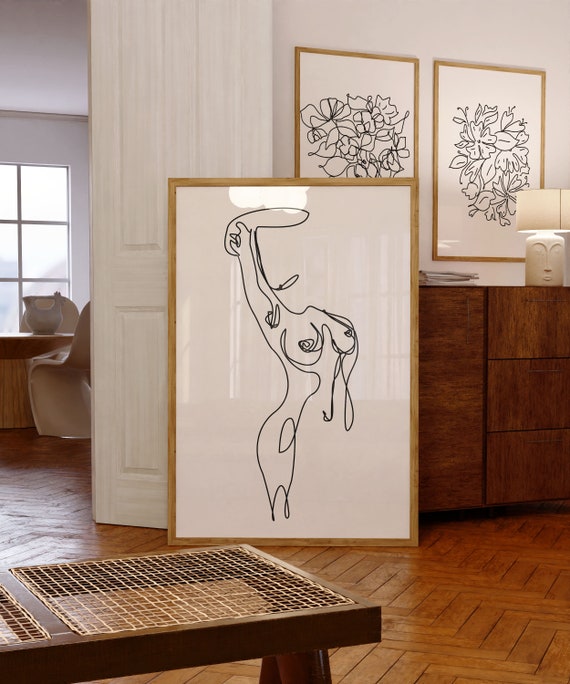 Abstract Figure Of Woman One Line Nude Woman Line Body Illustration Erotic Female Minimalist Sexy Poster Chaotic Line Poster