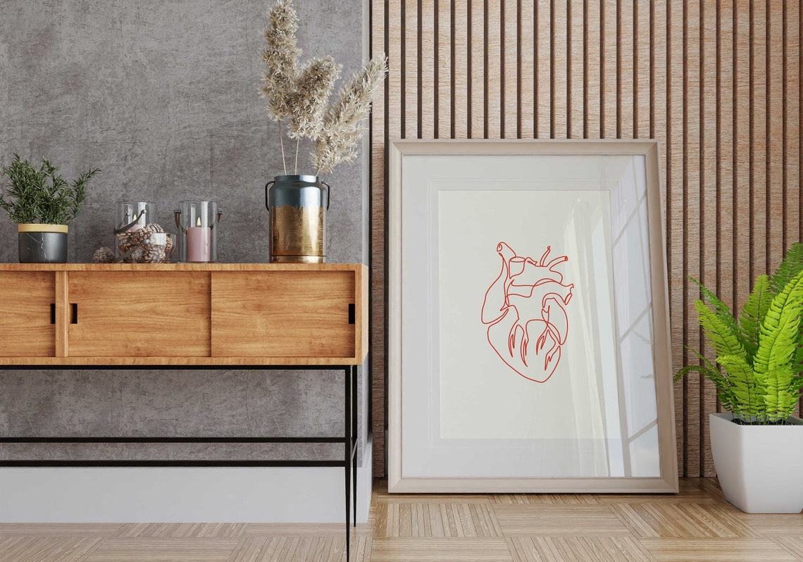 Anatomical Heart Red Continuous Line Drawing Medical Minimalist Poster - Image 3