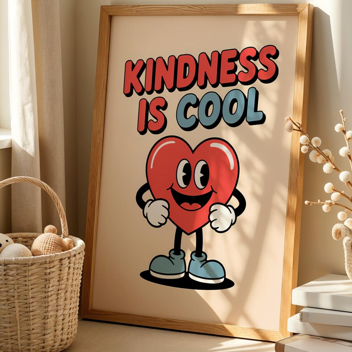 Kindness Is Cool Retro Smiling Heart Character Kids Room Decor Poster