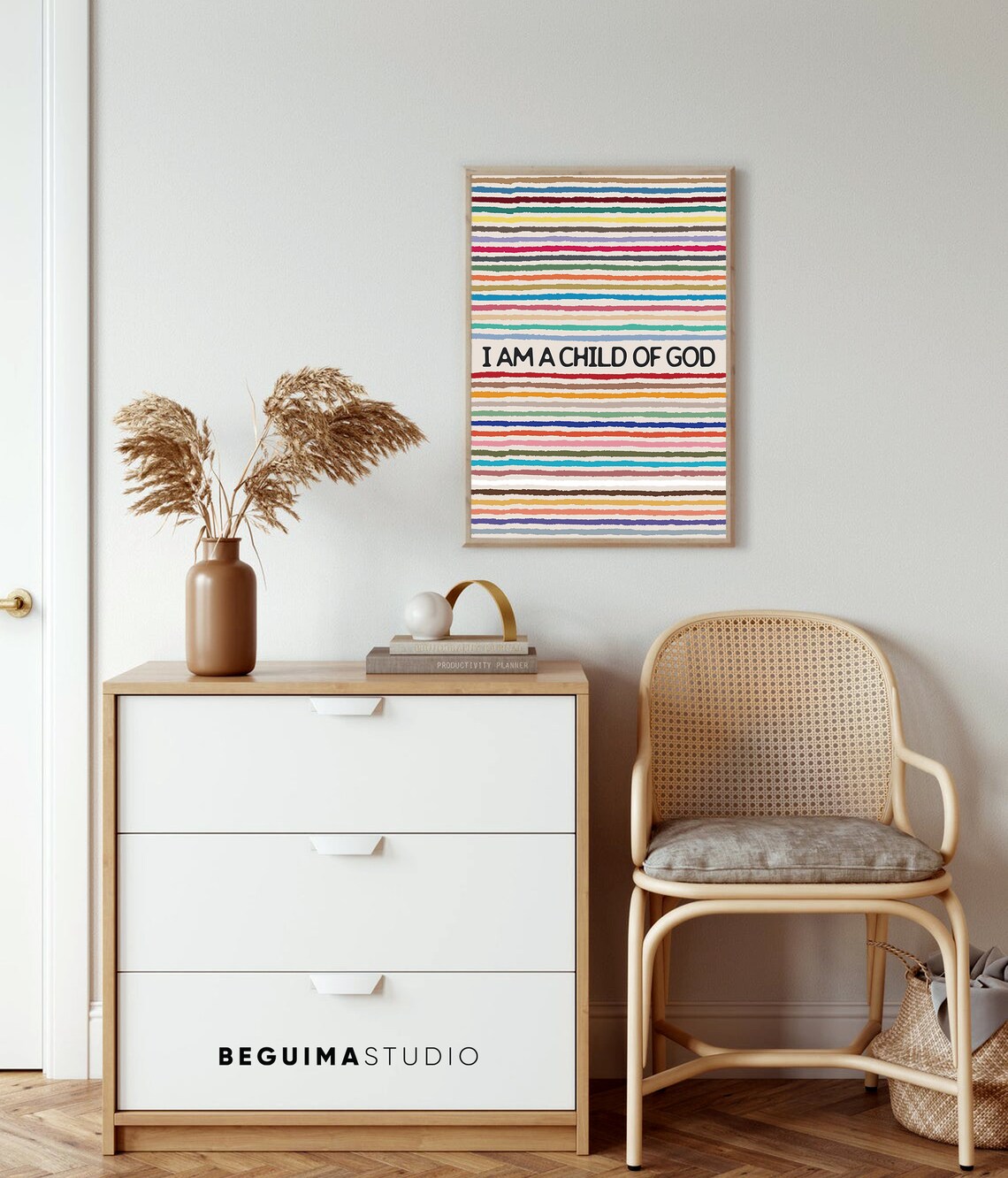 I Am a Child of God Rainbow Faith Quote Colorful Stripe Poster - Image 4