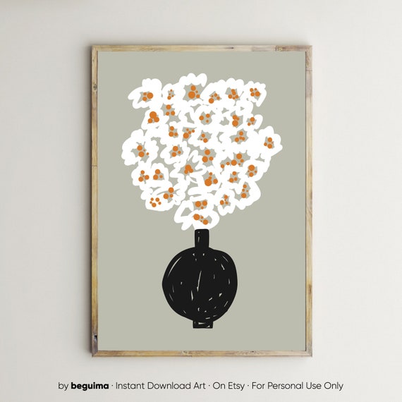 Daisy Botanical Bouquet Floral Art Print, Boho Decor