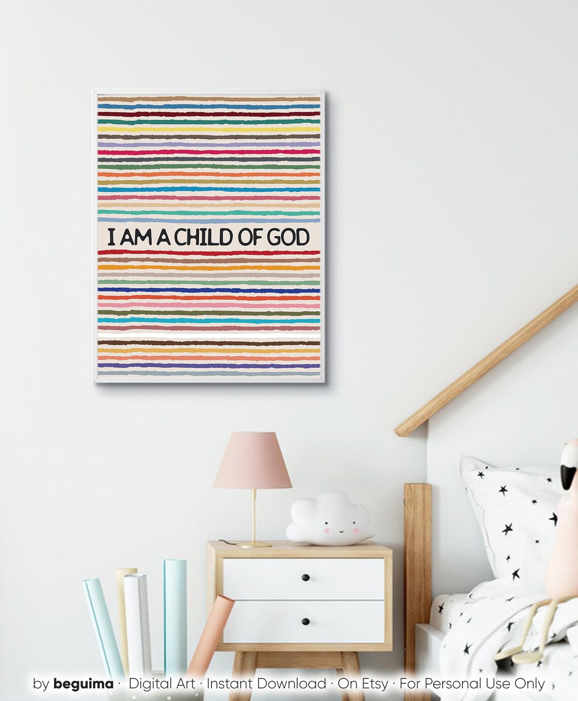 I Am a Child of God Rainbow Faith Quote Colorful Stripe Poster - Image 2