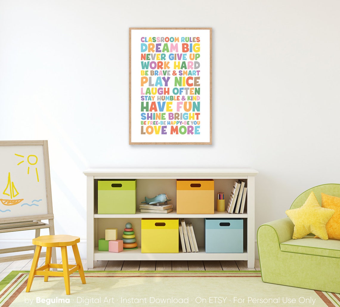 Classroom Rules Dream Big Never Give Up Colorful Kids Poster - Image 4