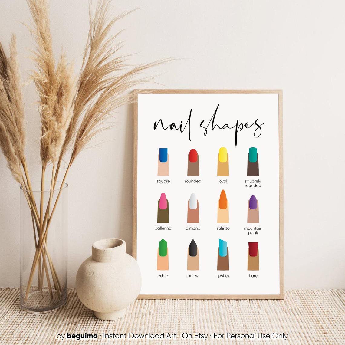 Nail Shapes Chart Manicure Salon Nail Art Reference Wall Poster - Image 2