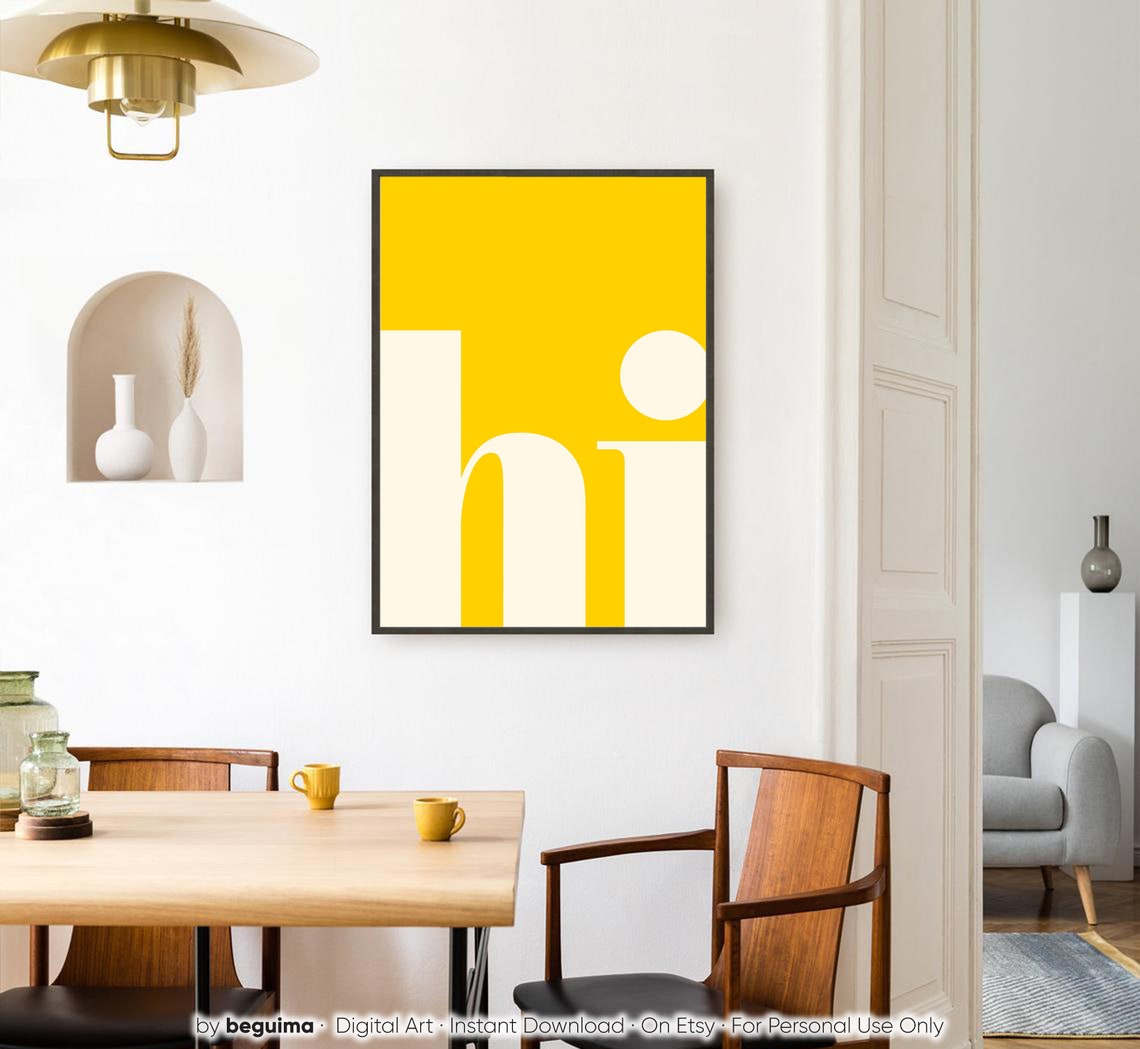 Hi Minimalist Yellow Cream Typography Modern Graphic Art Poster - Image 3