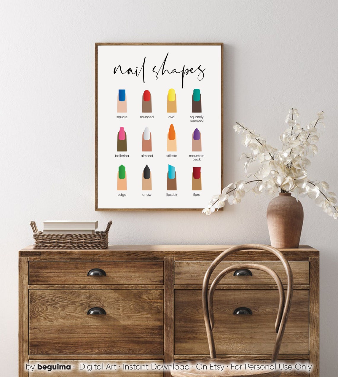 Nail Shapes Chart Manicure Salon Nail Art Reference Wall Poster - Image 3