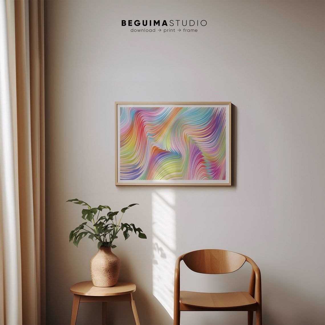 Pastel Flowing Lines Abstract Rainbow Swirl Wall Decor Poster - Image 2